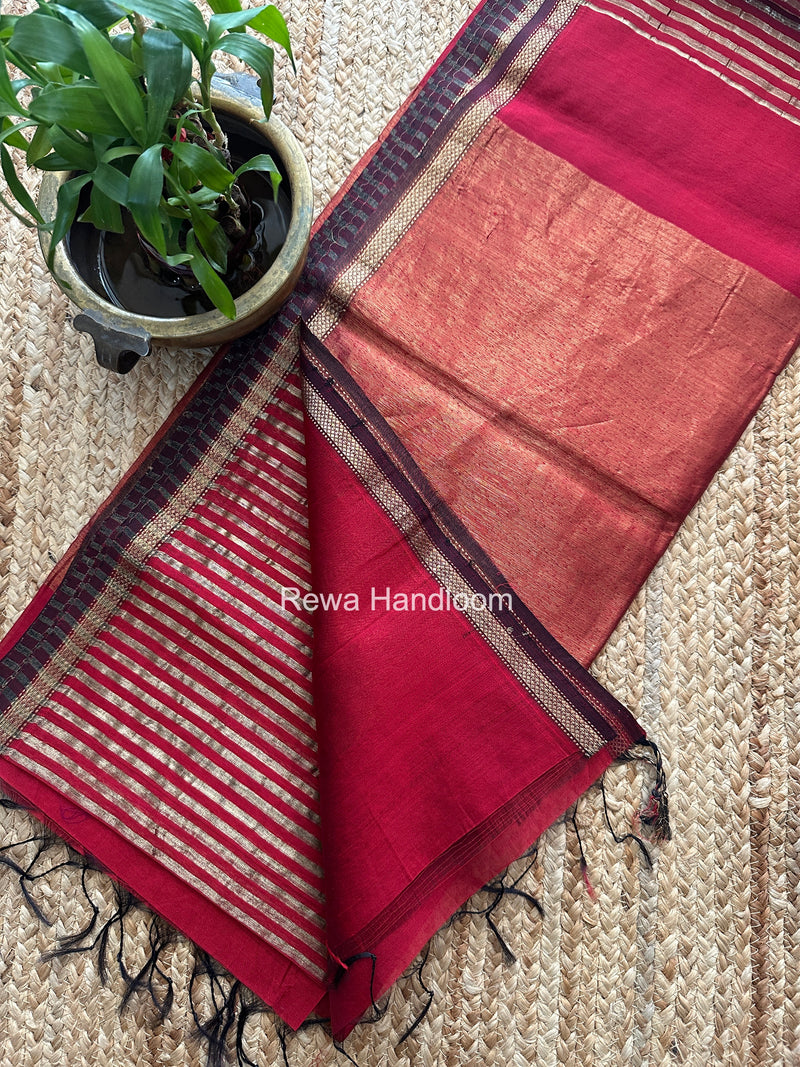 Maheshwari Red Tissue Silk Saree TZLS023