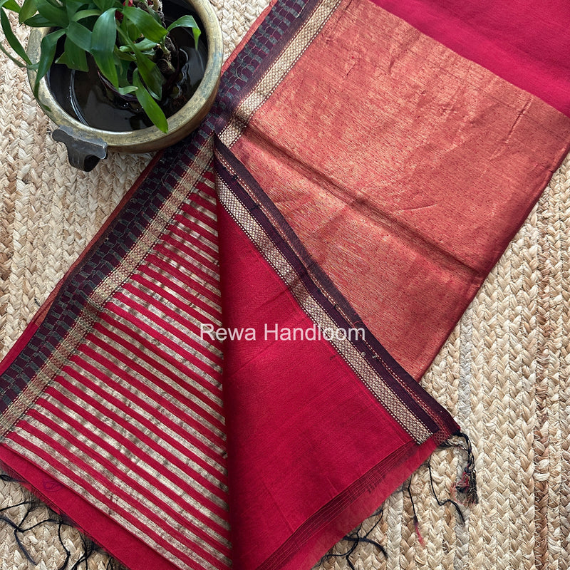 Maheshwari Red Tissue Silk Saree TZLS023
