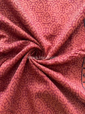 Maheshwari Rust Orange Bagh Print Small Border Saree MTBS011