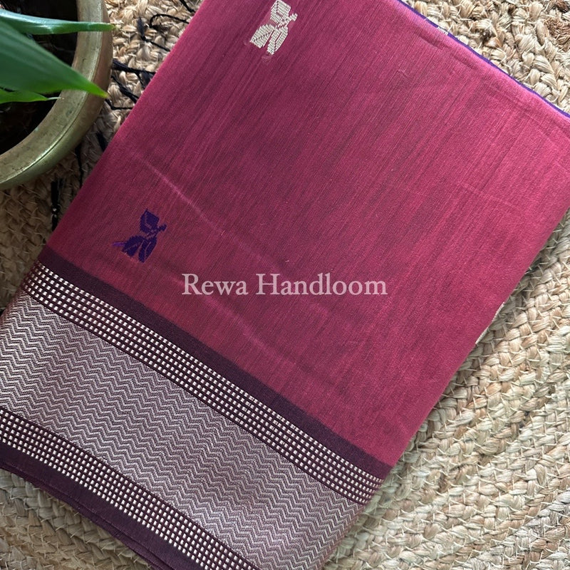 Maheshwari Dark Onion Resham Thread Butti Saree RBS30