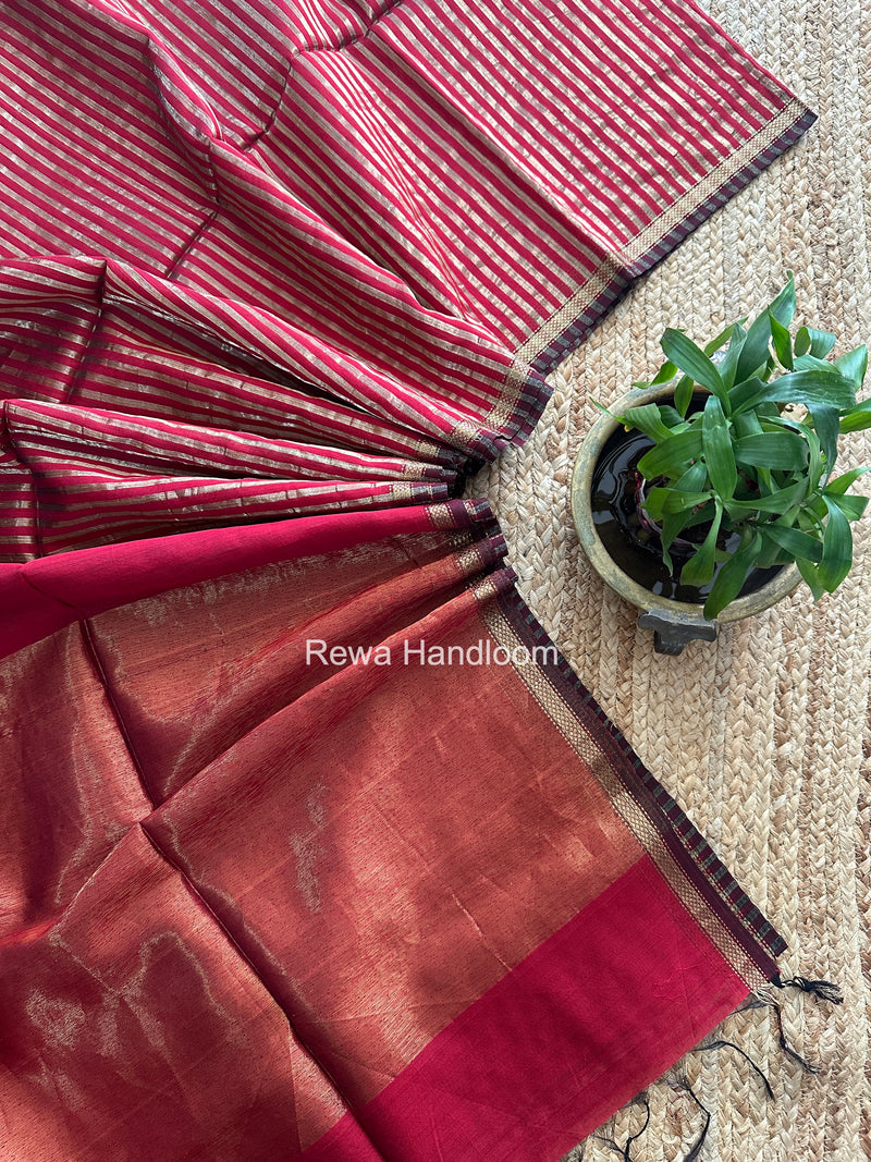 Maheshwari Red Tissue Silk Saree TZLS023