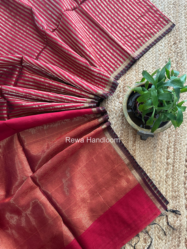 Maheshwari Red Tissue Silk Saree TZLS023