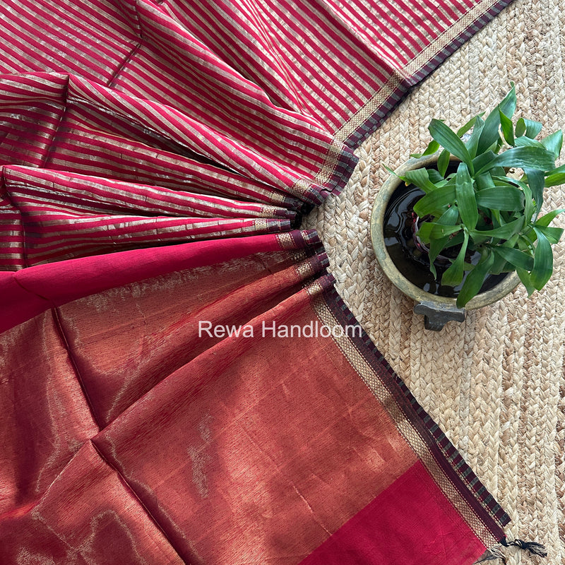 Maheshwari Red Tissue Silk Saree TZLS023