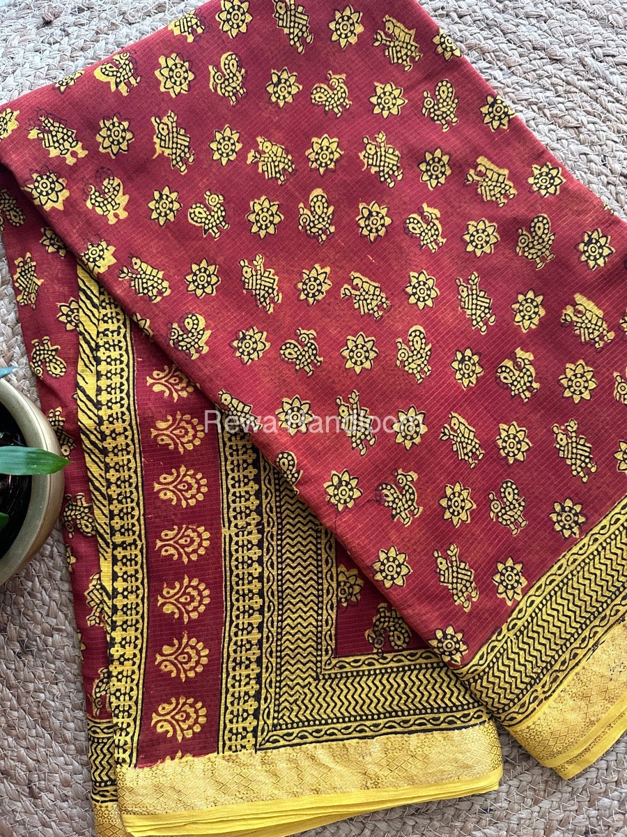 Maheshwari Bagh Print Small Border Saree