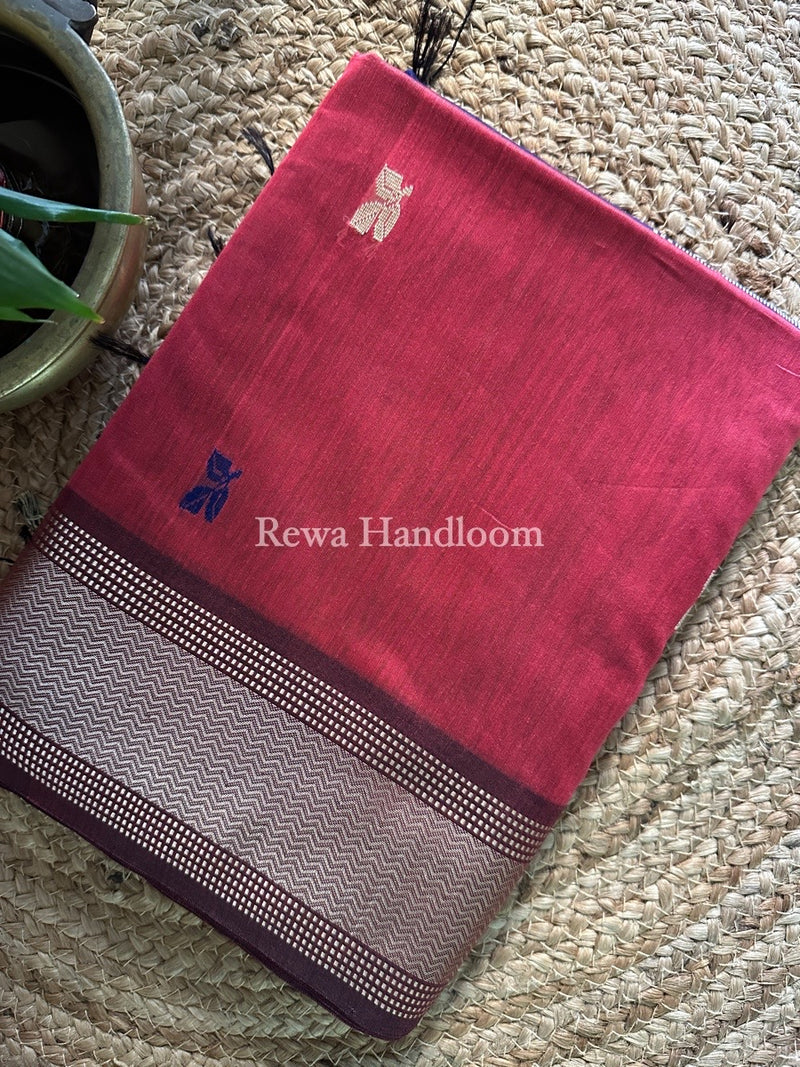 Maheshwari Dark Onion Resham Thread Butti Saree RBS35