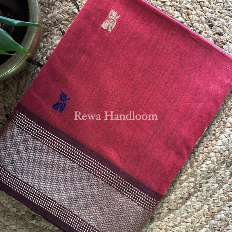 Maheshwari Dark Onion Resham Thread Butti Saree RBS35