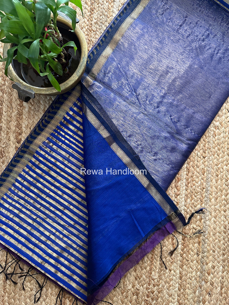 Maheshwari Dark Blue Tissue Silk Saree TZLS022