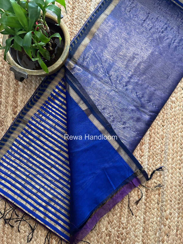 Maheshwari Dark Blue Tissue Silk Saree TZLS022