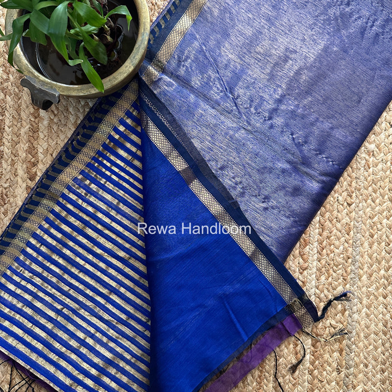 Maheshwari Dark Blue Tissue Silk Saree TZLS022