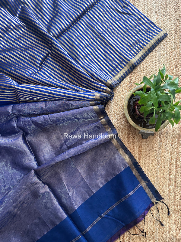Maheshwari Dark Blue Tissue Silk Saree TZLS022