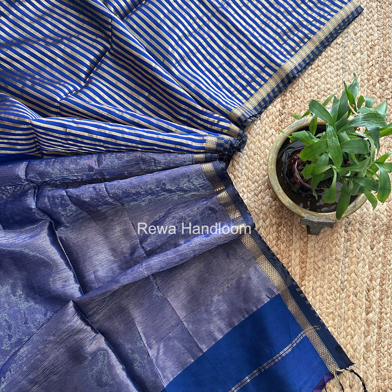 Maheshwari Dark Blue Tissue Silk Saree TZLS022