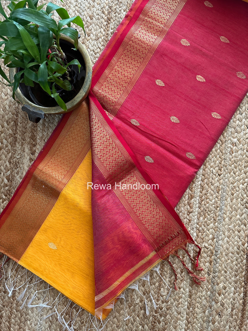 Maheshwari Mango Yellow Flower Butti Saree PTB0169