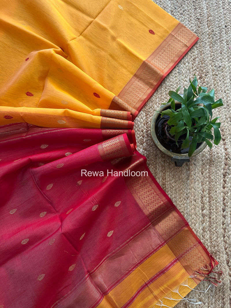 Maheshwari Mango Yellow Flower Butti Saree PTB0169