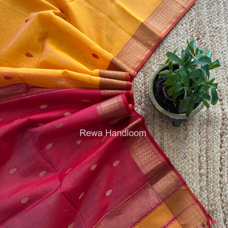 Maheshwari Mango Yellow Flower Butti Saree PTB0169