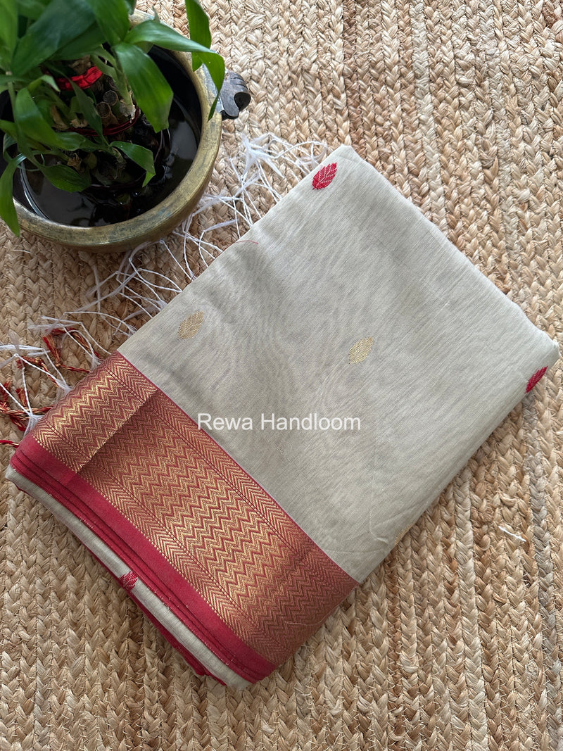 Maheshwari Beige Flower Butti Saree PTB0168