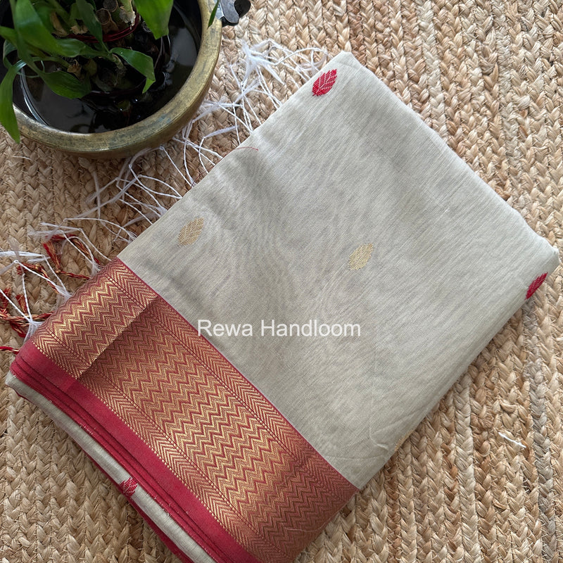 Maheshwari Beige Flower Butti Saree PTB0168
