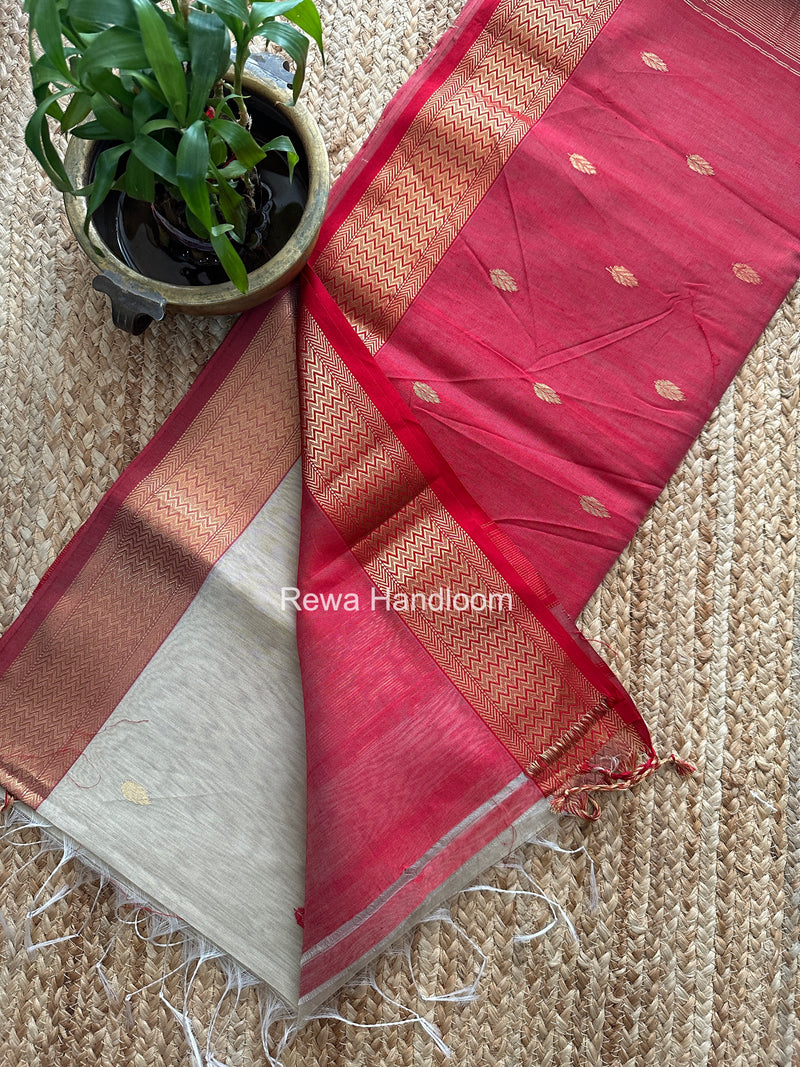 Maheshwari Beige Flower Butti Saree PTB0168