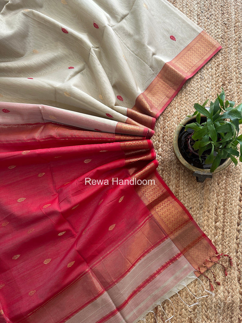 Maheshwari Beige Flower Butti Saree PTB0168