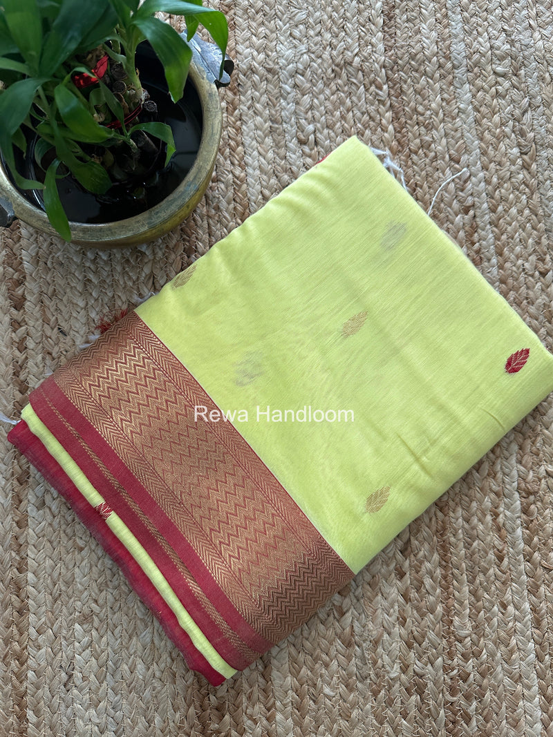 Maheshwari Lemon Yellow Flower Butti Saree PTB0167