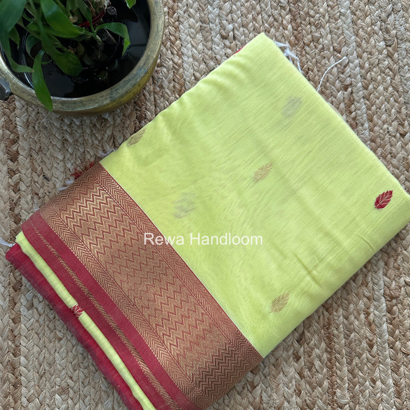 Maheshwari Lemon Yellow Flower Butti Saree PTB0167