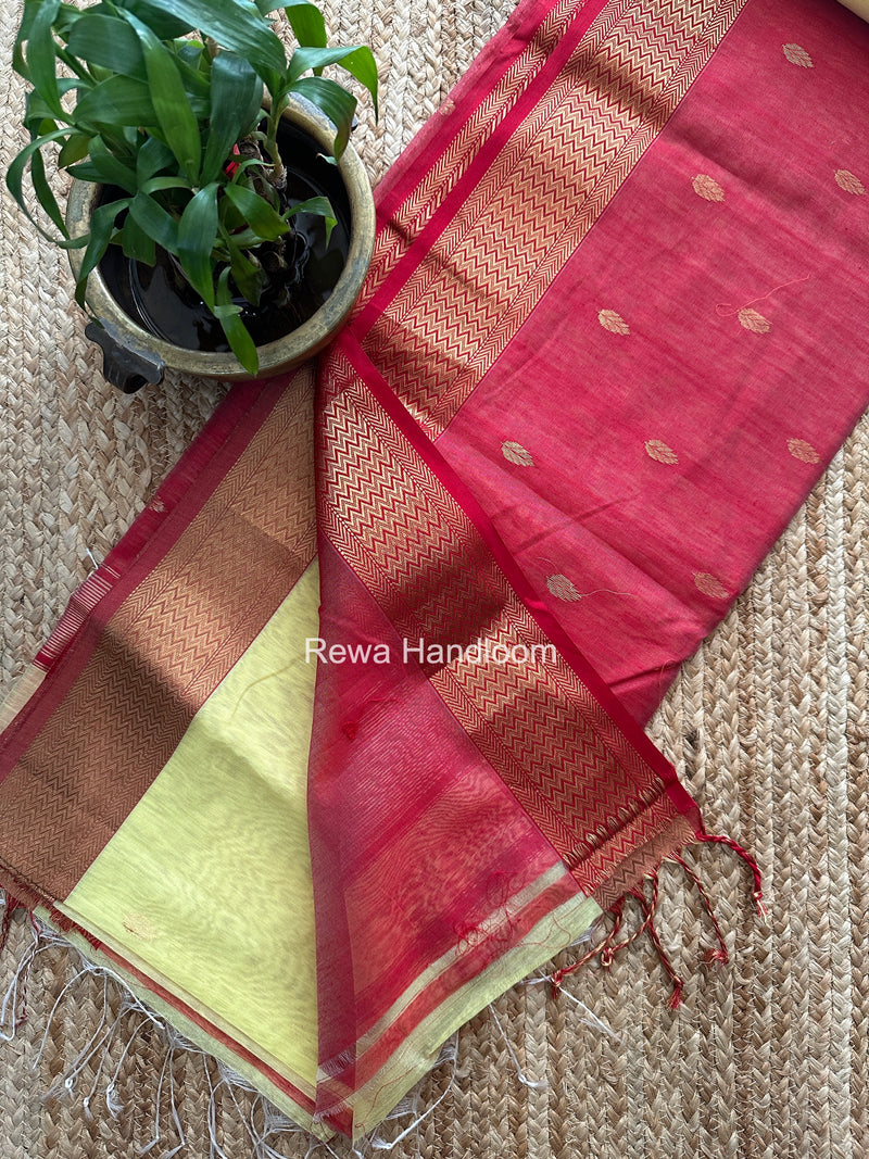 Maheshwari Lemon Yellow Flower Butti Saree PTB0167