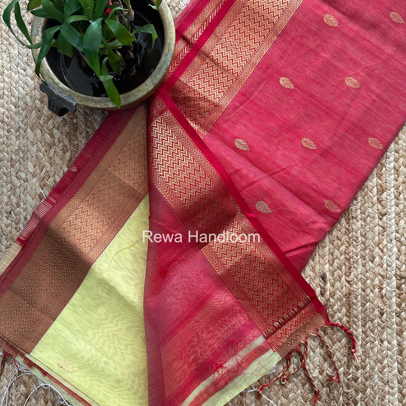 Maheshwari Lemon Yellow Flower Butti Saree PTB0167