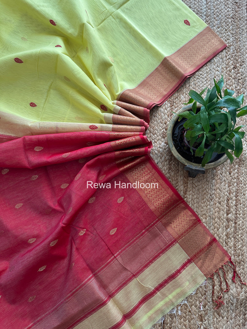 Maheshwari Lemon Yellow Flower Butti Saree PTB0167