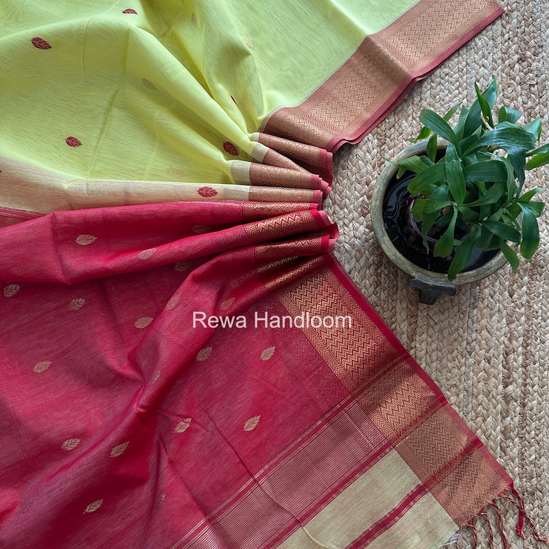 Maheshwari Lemon Yellow Flower Butti Saree PTB0167
