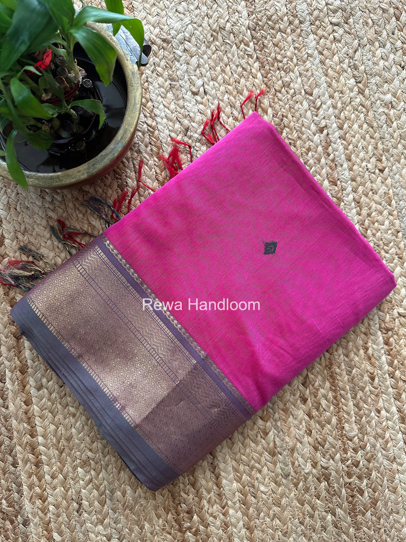 Maheshwari Pink Flower Butti Saree PTB0166