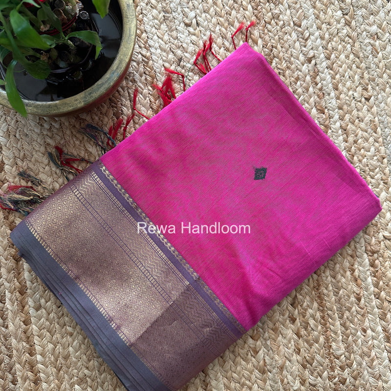 Maheshwari Pink Flower Butti Saree PTB0166