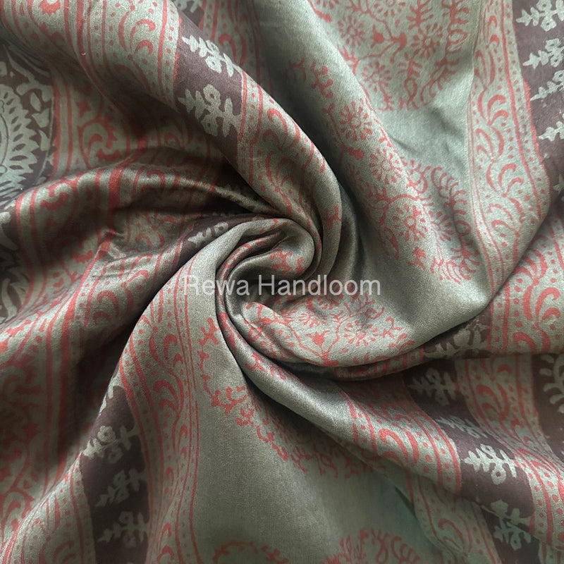 Maheshwari Rama Green Bagh Print Small Border Saree MTBS032