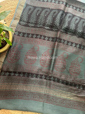 Maheshwari Rama Green Bagh Print Small Border Saree MTBS032