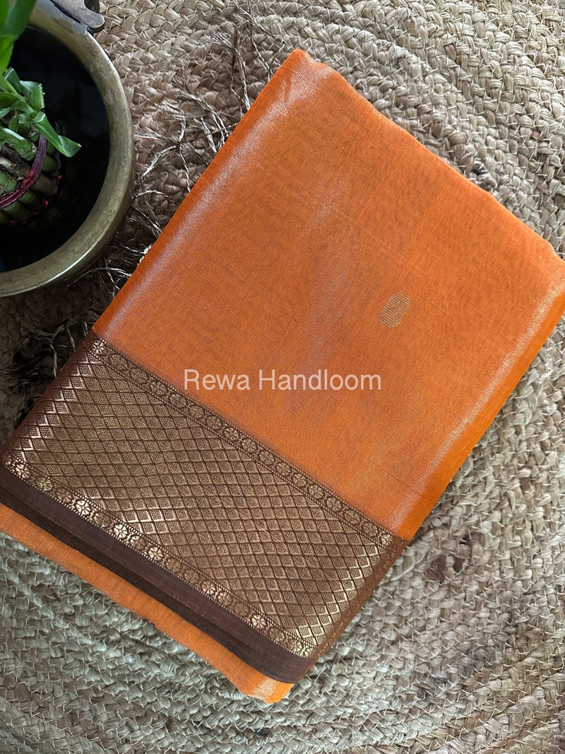 Maheshwari Orange Tissue Butti Saree TBBS087