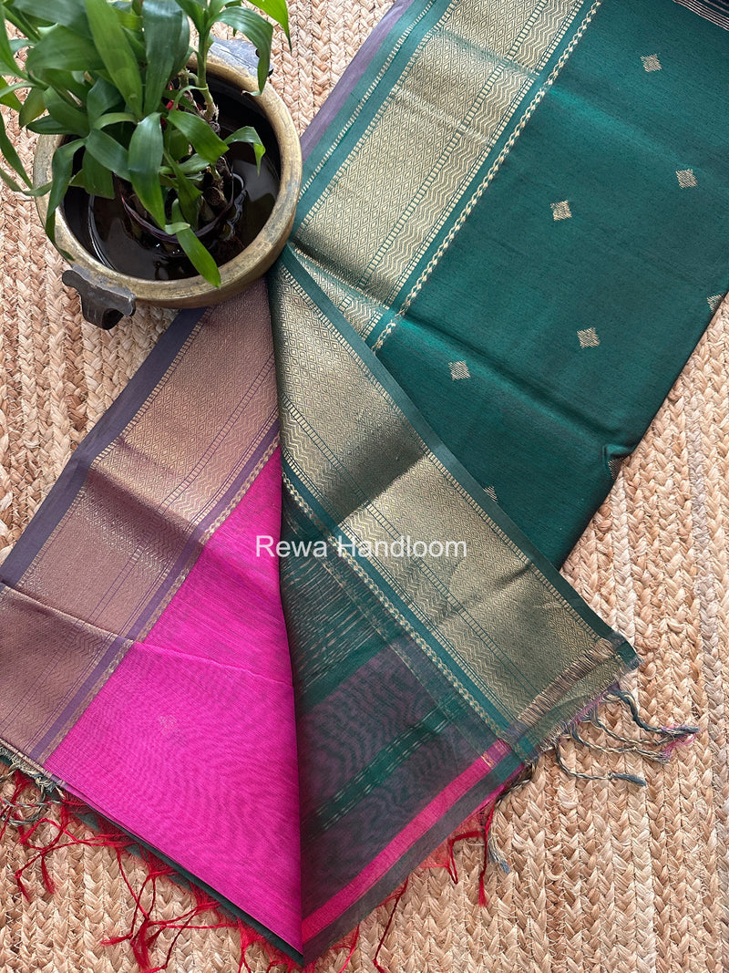 Maheshwari Pink Flower Butti Saree PTB0166
