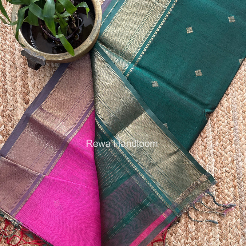 Maheshwari Pink Flower Butti Saree PTB0166