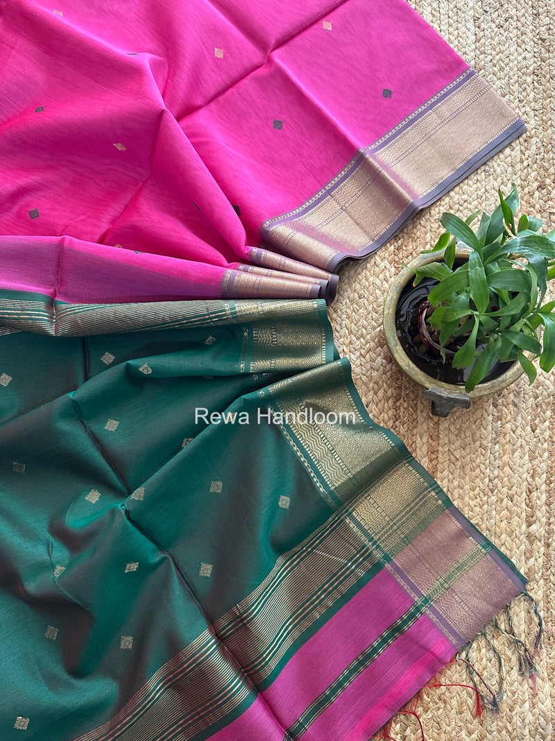 Maheshwari Pink Flower Butti Saree PTB0166