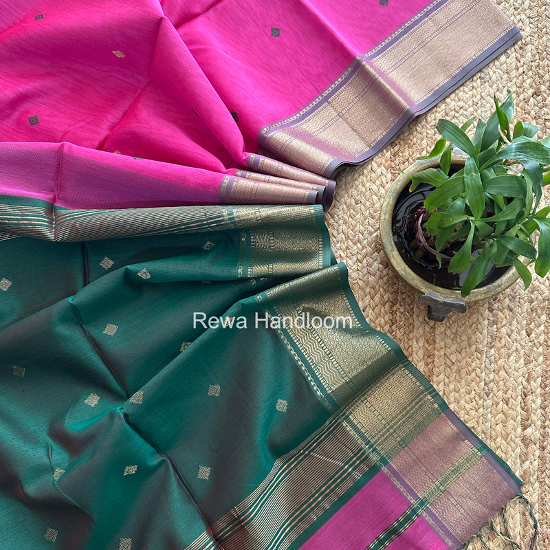 Maheshwari Pink Flower Butti Saree PTB0166