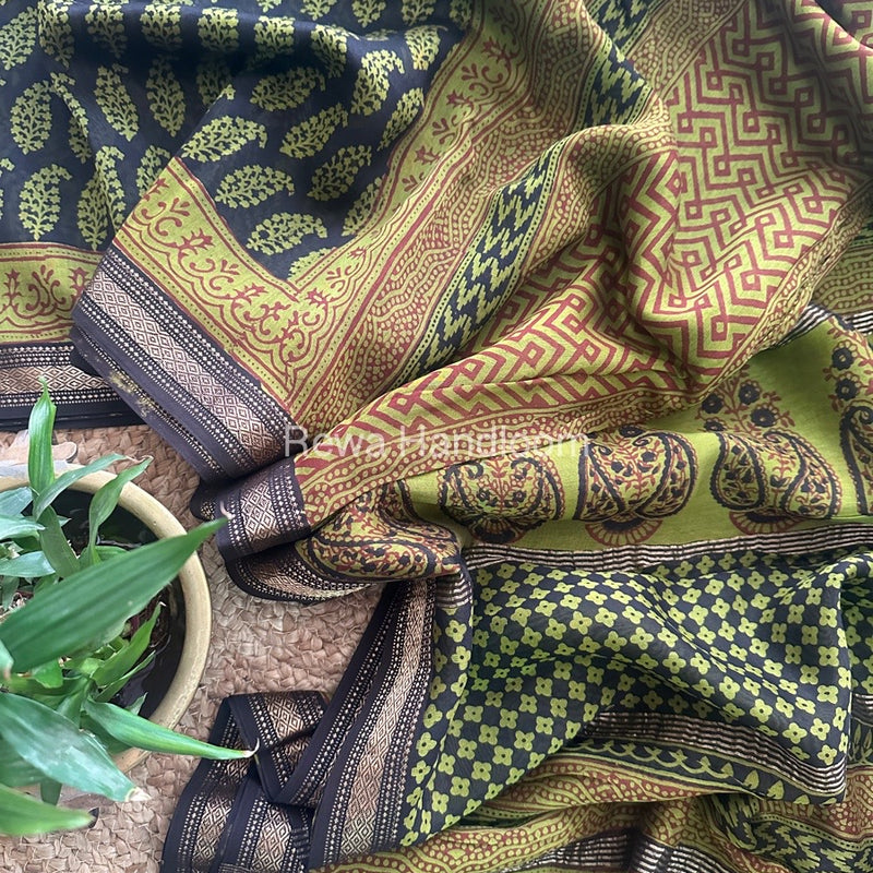 Maheshwari Black Bagh Print Small Border Saree MTBS033