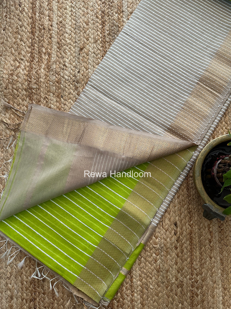 Maheshwari Parrot Green Gichha Thread Lining Saree GTLS066