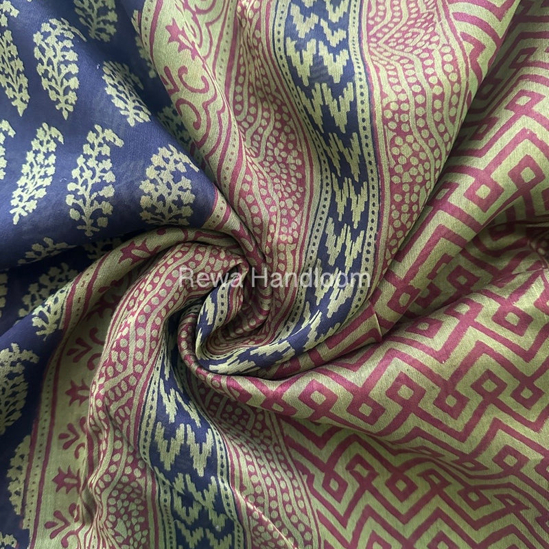 Maheshwari Black Bagh Print Small Border Saree MTBS033