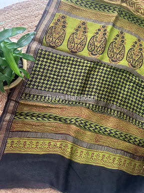 Maheshwari Black Bagh Print Small Border Saree MTBS033