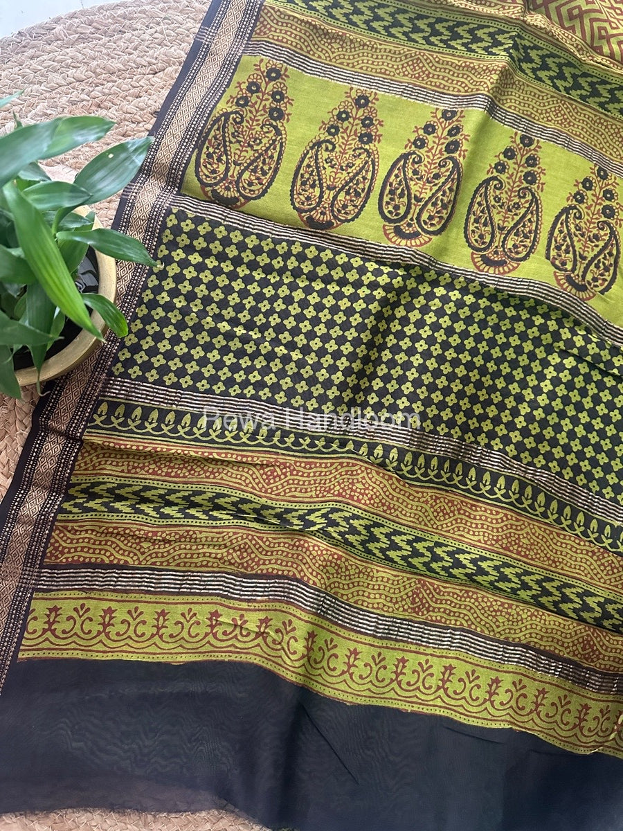 Maheshwari Black Bagh Print Small Border Saree MTBS033