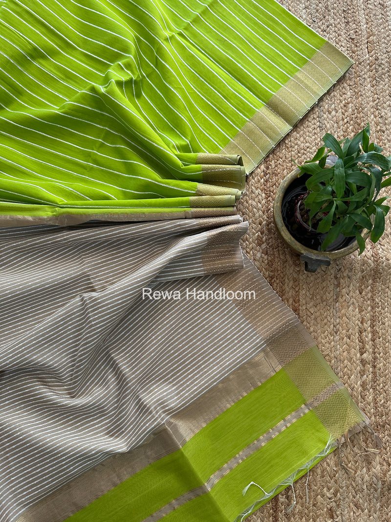 Maheshwari Parrot Green Gichha Thread Lining Saree GTLS066