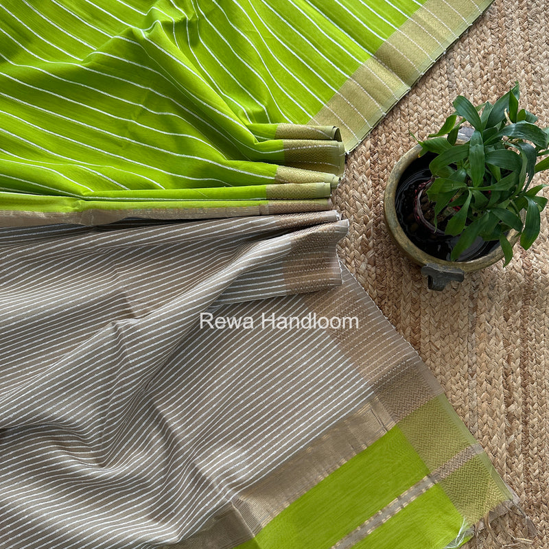 Maheshwari Parrot Green Gichha Thread Lining Saree GTLS066