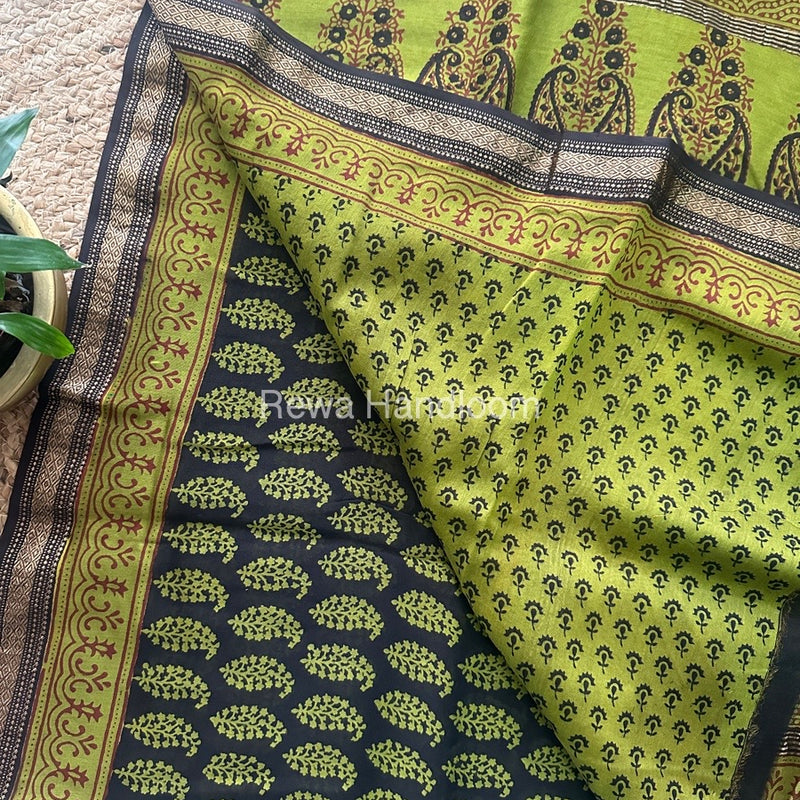 Maheshwari Black Bagh Print Small Border Saree MTBS033