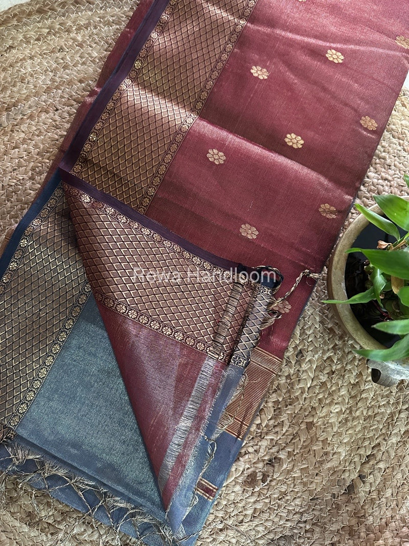 Maheshwari Grey Tissue Butti Saree TBBS085
