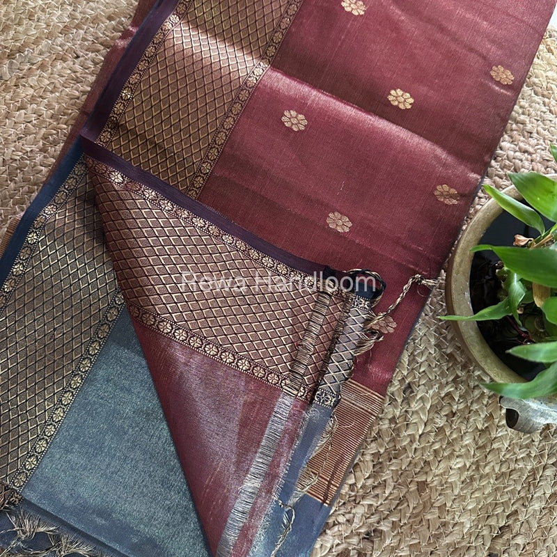 Maheshwari Grey Tissue Butti Saree TBBS085
