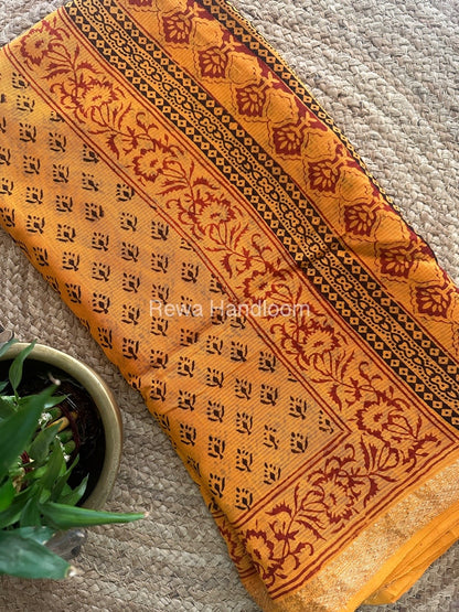 Maheshwari Yellow Bagh Print Small Border Saree MTBS035