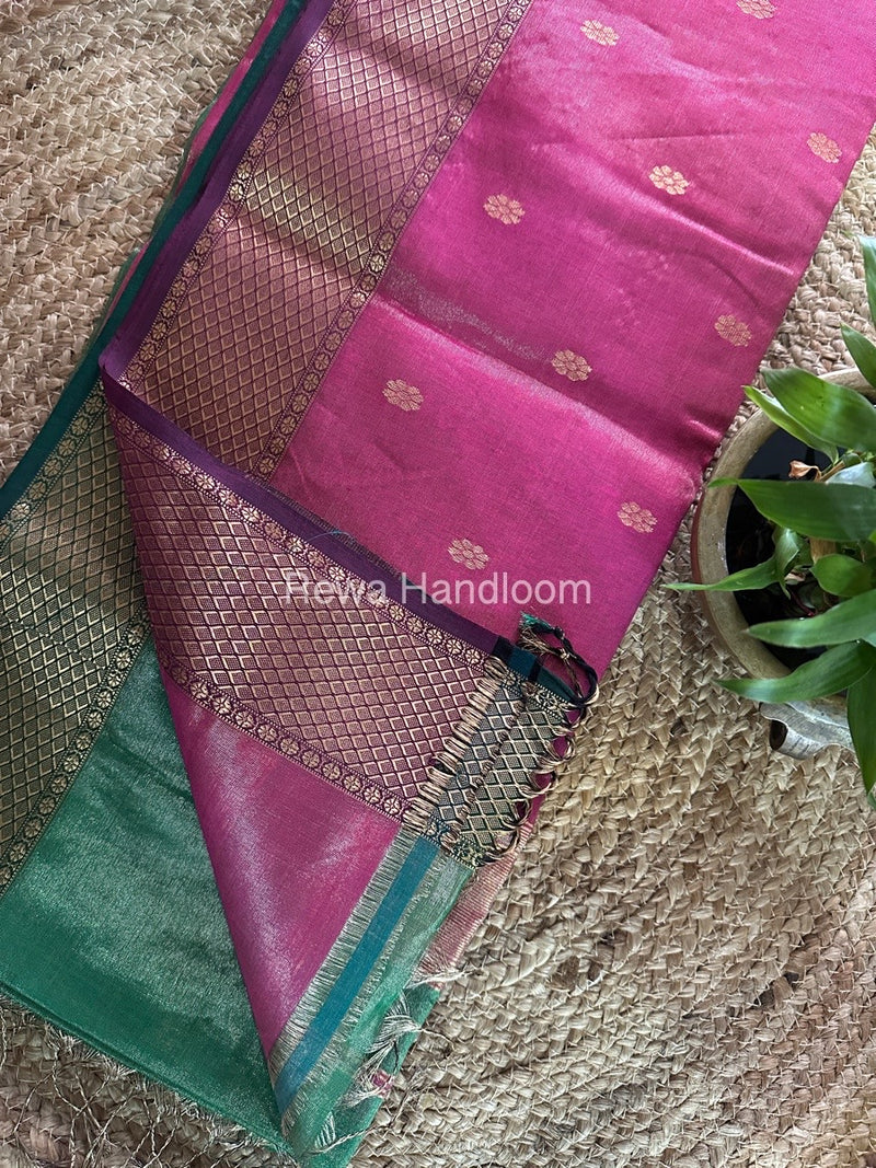 Maheshwari Green Tissue Butti Saree TBBS084