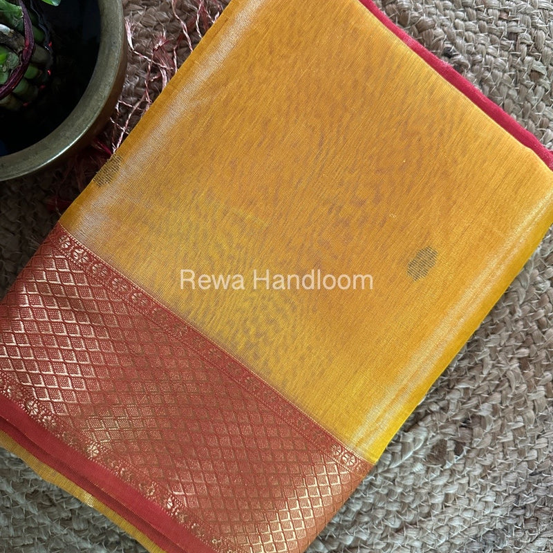 Maheshwari Golden Yellow Tissue Silk Saree TFBS09